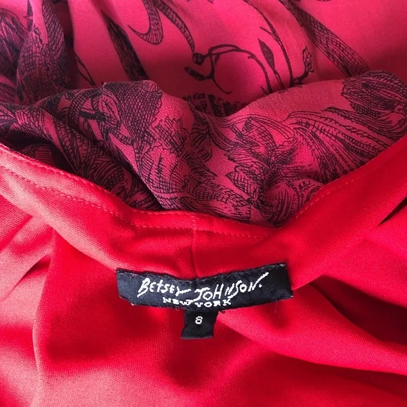 Betsey Johnson silk, airy, elegant black on red lined special occasion dress. - Picture 4 of 12